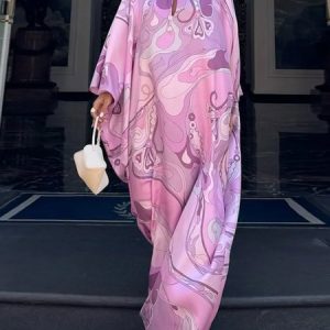 Urban Geometric Printing V Neck Maxi Dress, Maxi Dresses, color:Purple|size:XXL, Stylewe