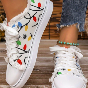 Casual Christmas Lace-Up Flat Heel Shallow Shoes, Sneakers&Athletic, color:White|size:43, catalog Noracora shop