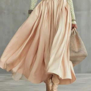 Urban Plain High Waist Midi Skirt, Skirts, color:Nudepink|size:XXL, Stylewe