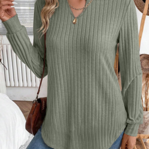 Casual Jersey Loose Fit V Neck Plain Knit Top, Blouses, color:Green|size:4XL, catalog Noracora shop