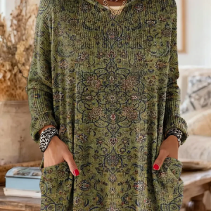Women Floral Spring/Fall Printing Long Sleeve Vintage Daily Hoodie, JustFashionNow Sweatshirts & Hoodies, color:Green|size:5XL,
