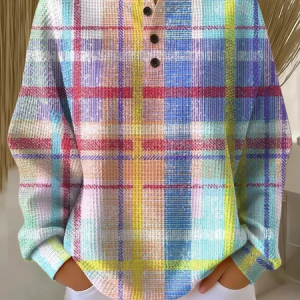 Casual Crew Neck Abstract Plaid Sweatshirt Printing, Hoodies & Sweatshirts, color:As Picture|size:5XL, catalog Noracora shop