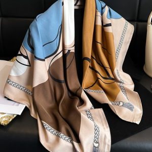 Urban Geometric Silk Scarf, Scarves, color:Brown|size:One-size, Stylewe