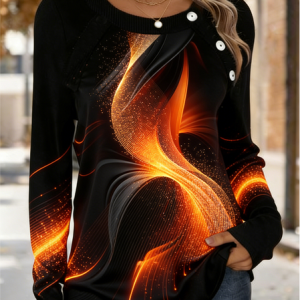 Casual Abstract Stripes Crew Neck Long Sleeve T-shirt, T-shirts, color:Orange|size:4XL, catalog Noracora shop