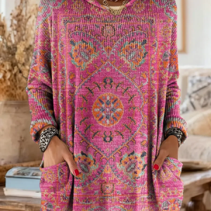 Women Ethnic Spring/Fall Printing Long Sleeve Vintage Daily Hoodie, JustFashionNow Sweatshirts & Hoodies, color:Pink|size:5XL,