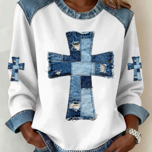 Vintage Crew Neck Cross Sweatshirt Printing, Hoodies & Sweatshirts, color:White|size:4XL, catalog Noracora shop