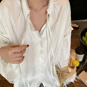 Crew Neck Long Sleeve Plain Regular Loose Blouse For Women, Blouses, color:White|size:L, catalog Noracora shop