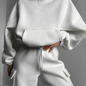 Women Plain Two-Piece Set Daily Long Sleeve Casual Spring/Fall Top With Pants Matching Set, Sets, color:White|size:XL, catalog Noracora shop