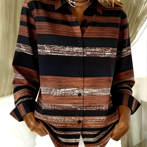 Shirt Collar Long Sleeve Plain Regular Loose Shirt For Women, Shirts, color:Coffee|size:5XL, catalog Noracora shop
