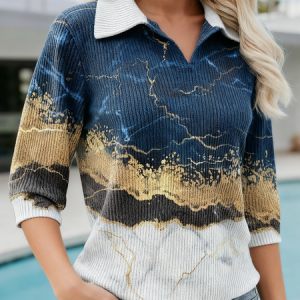Women Gradient Pattern Long Sleeve Comfy Casual Sweater, Sweaters, color:Blue|size:4XL, catalog Noracora shop