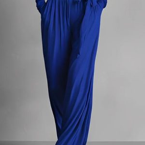 Elegant Plain Straight Pants, Pants, color:Blue|size:XXL, Stylewe