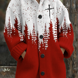 Women Wool/Knitting Gradient Pattern Long Sleeve Comfy Vintage Cardigan, Coats, color:Red|size:4XL, catalog Noracora shop