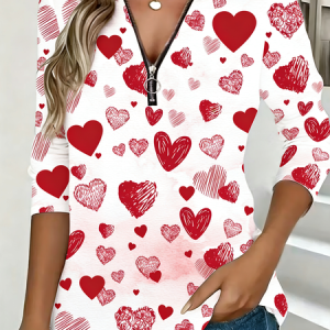 Vintage Gradient Pattern V Neck Long Sleeve T-shirt, T-shirts, color:Red|size:4XL, catalog Noracora shop