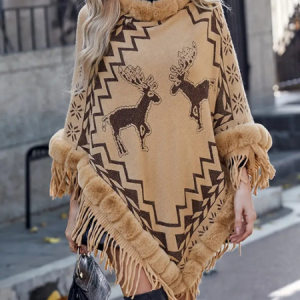 Boho Tassel Sleeves Acrylic Christmas Elk Cloak, Coats, color:Camel|size:One-size, catalog Noracora shop