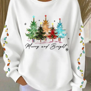 Casual Crew Neck Christmas Sweatshirt Printing, Hoodies & Sweatshirts, color:White|size:XXL, catalog Noracora shop