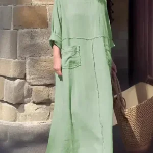 Women Plain Spring/Fall Dress Crew Neck Long Sleeve A-Line Dress, Dresses, color:Green|size:5XL, catalog Noracora shop