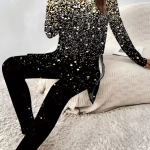 Women Abstract Printing Two-Piece Set Daily Long Sleeve Casual Spring/Fall Top With Pants Matching Set, Jumpsuits&Rompers, color:Black|size:XXL, catalog Noracora shop