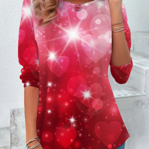 Women Heart/Cordate Long Sleeve Tee T-shirt Crew Neck Casual Spring/Fall Tunic Top, JustFashionNow T-Shirts, color:Red|size:XXL,