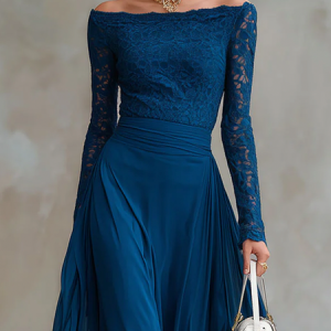 Lace Elegant Cold Shoulder Blouse, Blouses and Shirts, color:Blue|size:XXL, Stylewe