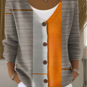 Women Striped Long Sleeve Comfy Vintage Cardigan, Cardigans, color:Orange|size:4XL, catalog Noracora shop