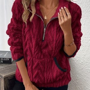 Vintage Crew Neck Plain Sweatshirt, Hoodies & Sweatshirts, color:Wine Red|size:3XL, catalog Noracora shop