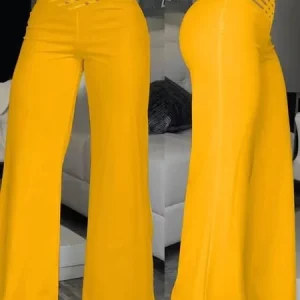 Women Plain Long Pants Sexy Spring/Fall Trousers, Pants, color:Yellow|size:3XL, catalog Noracora shop