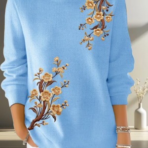 Women Floral Long Sleeve Comfy Casual Printing Sweater, Hoodies & Sweatshirts, color:Blue|size:5XL, catalog Noracora shop