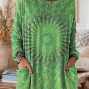 Women Abstract Long Sleeve Tee T-shirt Crew Neck Printing Vintage Spring/Fall Top, JustFashionNow T-Shirts, color:Green|size:5XL,