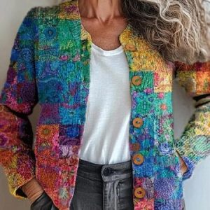 Women Knitted Gradient Pattern Long Sleeve Comfy Vintage Cardigan, Cardigans, color:Color2|size:5XL, catalog Noracora shop