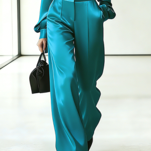 Urban Plain Wide Leg Pants, Pants, color:Cyan|size:XXL, Stylewe