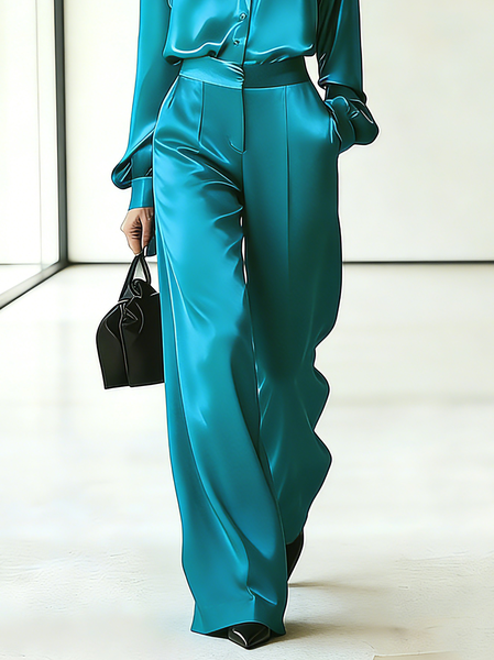 Urban Plain Wide Leg Pants, Pants, color:Cyan|size:XXL, Stylewe