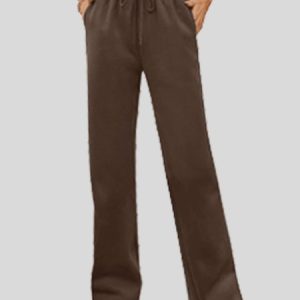 Women Plain Long Elastic Waist Pants Casual Spring/Fall Trousers, JustFashionNow Pants, color:Coffee|size:3XL,