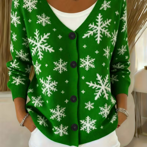 Women Christmas Long Sleeve V Neck Casual Spring/Fall Cardigan Outerwear, JustFashionNow Cardigans, color:Green|size:5XL,