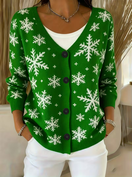 Women Christmas Long Sleeve V Neck Casual Spring/Fall Cardigan Outerwear, JustFashionNow Cardigans, color:Green|size:5XL,