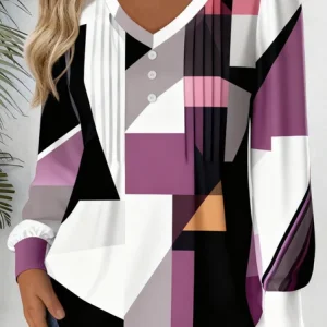 Casual Abstract Stripes Crew Neck Long Sleeve T-shirt, Blouses, color:As Picture|size:4XL, catalog Noracora shop