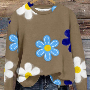 Vintage Crew Neck Floral Sweatshirt, Hoodies & Sweatshirts, color:Camel|size:3XL, catalog Noracora shop