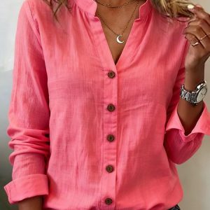 Crew Neck Long Sleeve Plain Regular Regular Fit Shirt For Women, Shirts, color:Pink|size:5XL, catalog Noracora shop