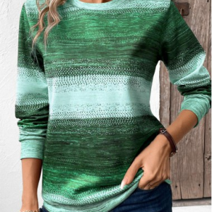 Vintage Striped Crew Neck Long Sleeve T-shirt, T-shirts, color:Green|size:5XL, catalog Noracora shop