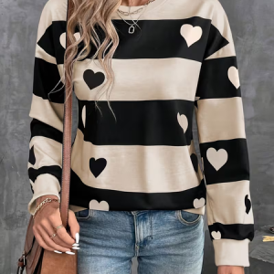 Women Striped Crew Neck Printing Casual Spring/Fall Long Sleeve Sweatshirt, JustFashionNow Sweatshirts & Hoodies, color:Apricot|size:XXL,