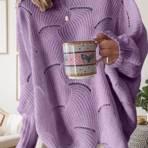 Casual Crew Neck Polyester Cotton Loose Knit Top, Sweaters, color:Purple|size:4XL, catalog Noracora shop