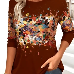 Women's 3D Printing Long Sleeve Tee T-shirt Crew Neck Vintage Spring/Fall Top, JustFashionNow T-Shirts, color:Tan|size:5XL