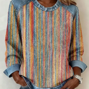 Vintage Crew Neck Abstract Stripes Sweatshirt Printing, Hoodies & Sweatshirts, color:As Picture|size:4XL, catalog Noracora shop