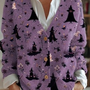 Women Knitted Halloween Long Sleeve Comfy Vintage Cardigan, Cardigans, color:Purple|size:XXL, catalog Noracora shop