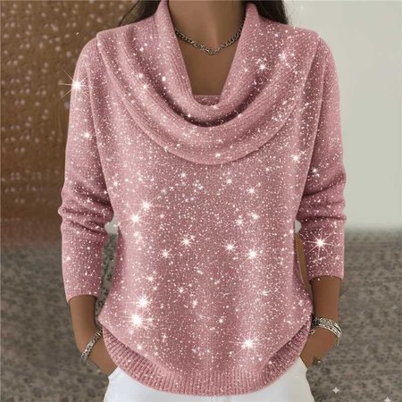 Women Plain Split Joint Winter Street Long Sleeve Cowl Neck Sweater, JustFashionNow Sweaters, color:Pink|size:3XL,