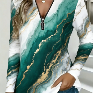Vintage Chevron V Neck Long Sleeve T-shirt, T-shirts, color:darkgreen|size:3XL, catalog Noracora shop