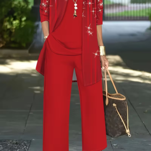 Women Plain Two-Piece Set Daily Long Sleeve Casual Spring/Fall Multi-Piece Set Matching Set, JustFashionNow Suit Set, color:Red|size:XXL,