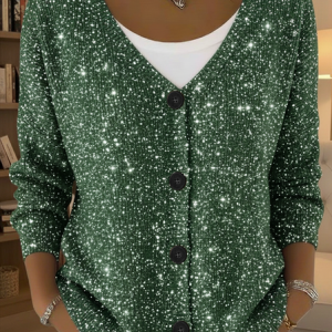 Women Abstract Long Sleeve V Neck Casual Spring/Fall Cardigan Outerwear, JustFashionNow Cardigans, color:Green|size:5XL,