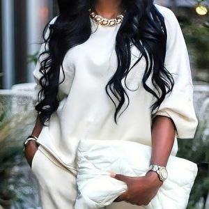 Casual Plain Crew Neck Sweatshirt, Hoodies and Sweatshirts, color:White|size:XXL, Stylewe