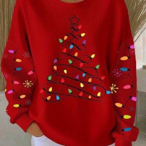 Women Christmas Crew Neck Casual Spring/Fall Long Sleeve Sweatshirt, JustFashionNow Sweatshirts & Hoodies, color:Red|size:5XL,