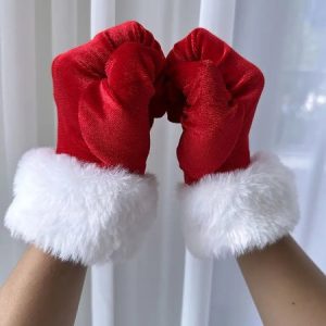 Women's Christmas Gloves With Faux Fur Trim Elastic Party Warm Decoration, Gloves, color:Red|size:One-size, catalog Noracora shop